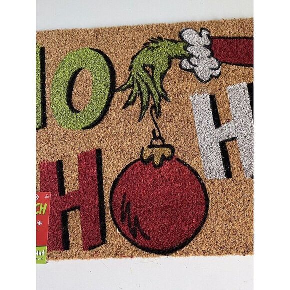 Dr. Seuss The Grinch HO HO HO Coir Doormat Rug Christmas Porch Outdoor Holiday - Picture 4 of 9